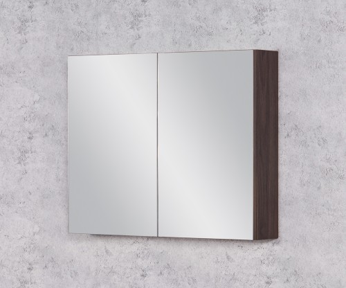 Praktyczna szafka łazienkowa orzechowe drewno z lustrem 80x65 cm