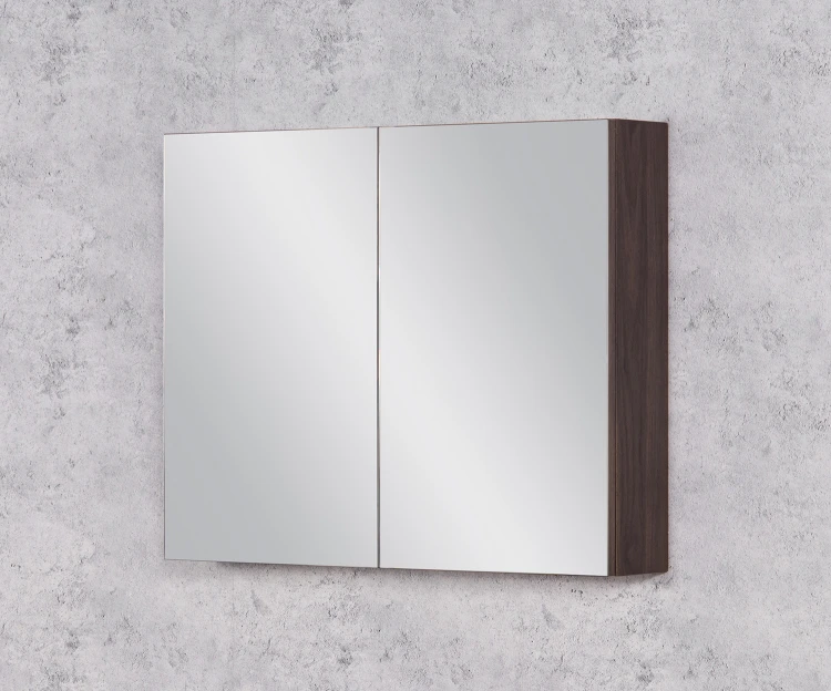 Praktyczna szafka łazienkowa orzechowe drewno z lustrem 80x65 cm