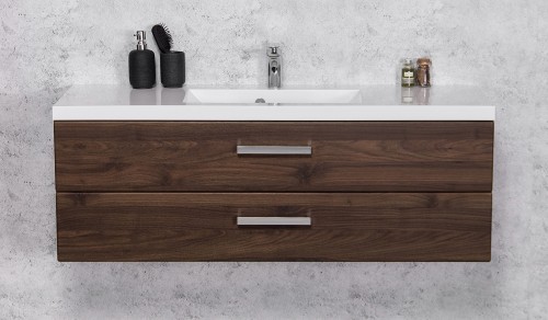 Brązowa szafka łazienkowa z białą umywalką Clever-1200C