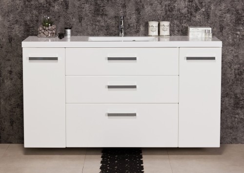 Biała szafka łazienkowa FOKUS NEW z białą umywalka Clever-1400