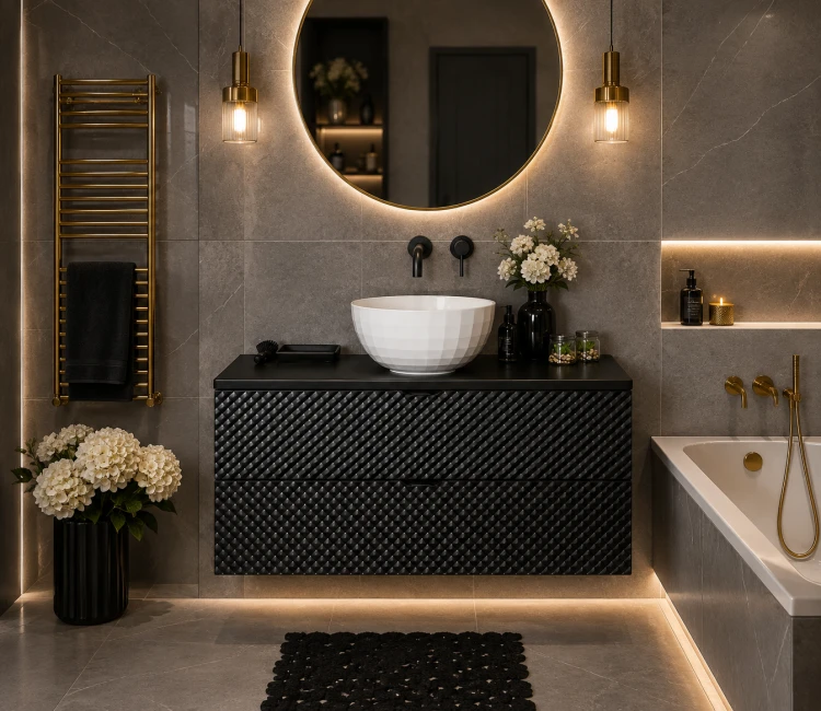 Wisząca czarna szafka w stylu glamour seria Glow