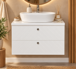 Podwieszana biała szafka łazienkowa 80 cm z białą ceramiczną umywalką