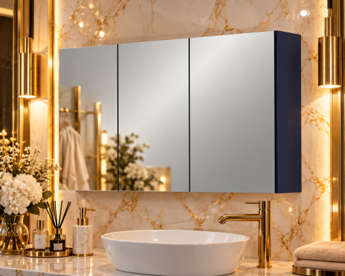 Podwieszana szafka z lustrem 120 cm w kolorze granatowym