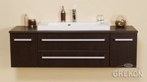 Szafka łazienkowa wenge mat 140cm FOKUS z blatem i umywalką