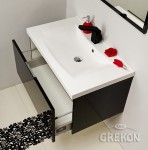Elegancka czarna szafka wraz z białą dolomitową umywalką