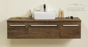 Szafka łazienkowa antyczne drewno 140cm FOKUS z blatem i umywalką