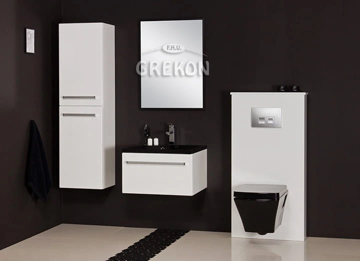 Zestaw białych mebli łazienkowych z zabudową wc seria Fokus New