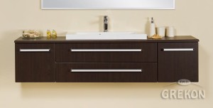 Szafka łazienkowa wenge mat 180cm FOKUS z blatem i umywalką