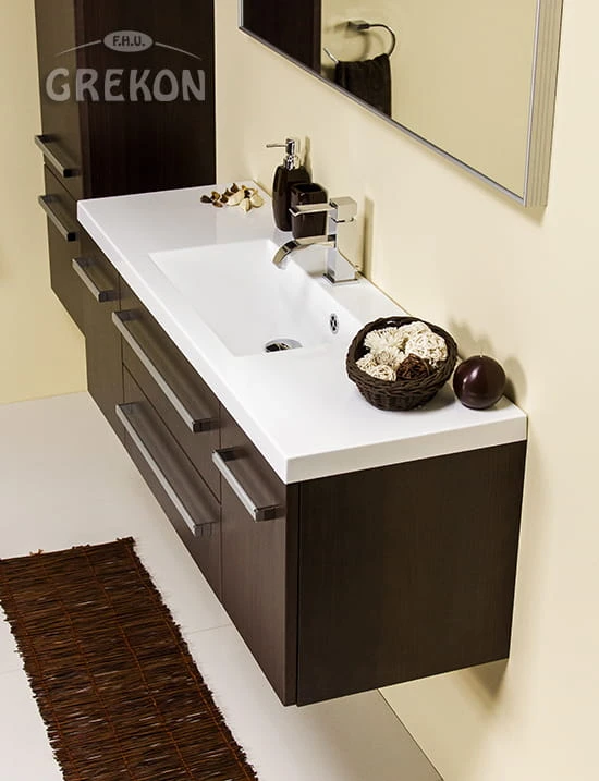 Prostokątna szafka z białą dolomitową umywalką seria Fokus