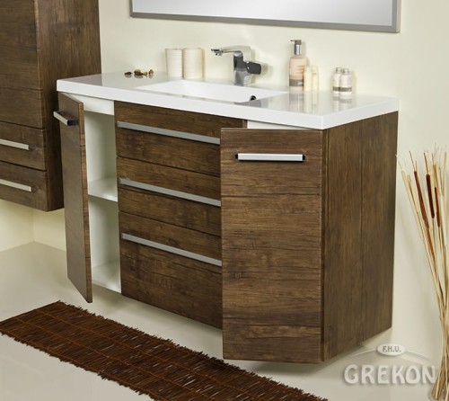 Matowa szafka łazienkowa z białą umywalką Clever-1400C